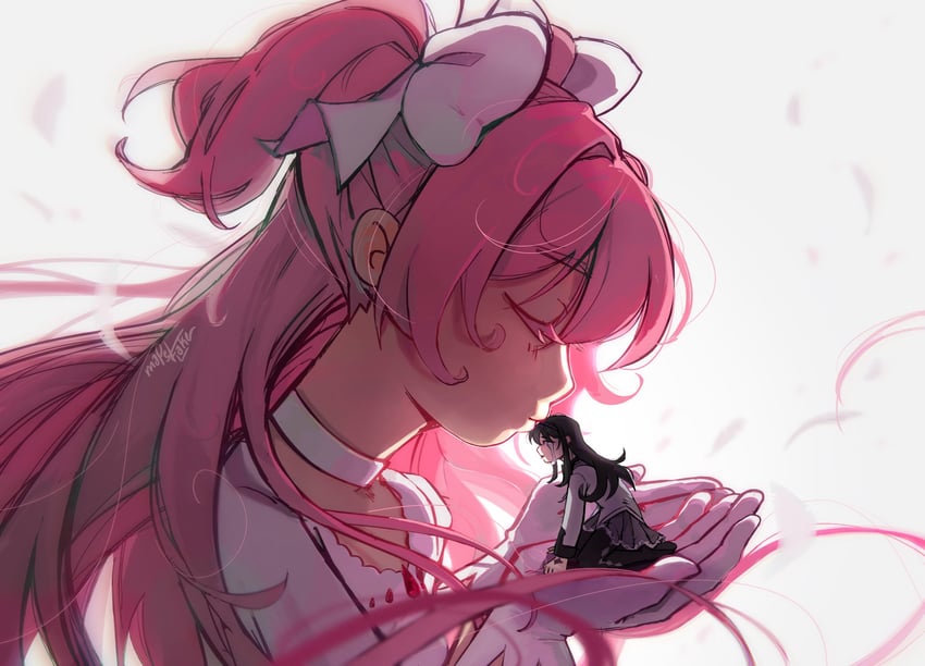 akemi homura, kaname madoka, and ultimate madoka (mahou shoujo madoka magica) drawn by mapel_flake