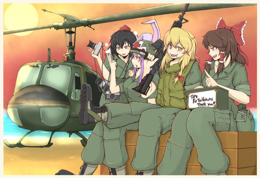 hakurei reimu, kirisame marisa, shameimaru aya, and reisen udongein inaba (touhou and 1 more) drawn by cube85