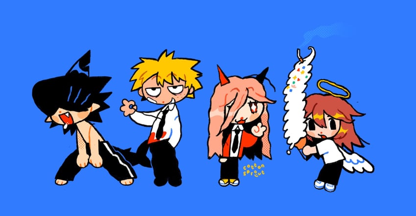 power, denji, angel devil, and beam (chainsaw man) drawn by cotton_sprout