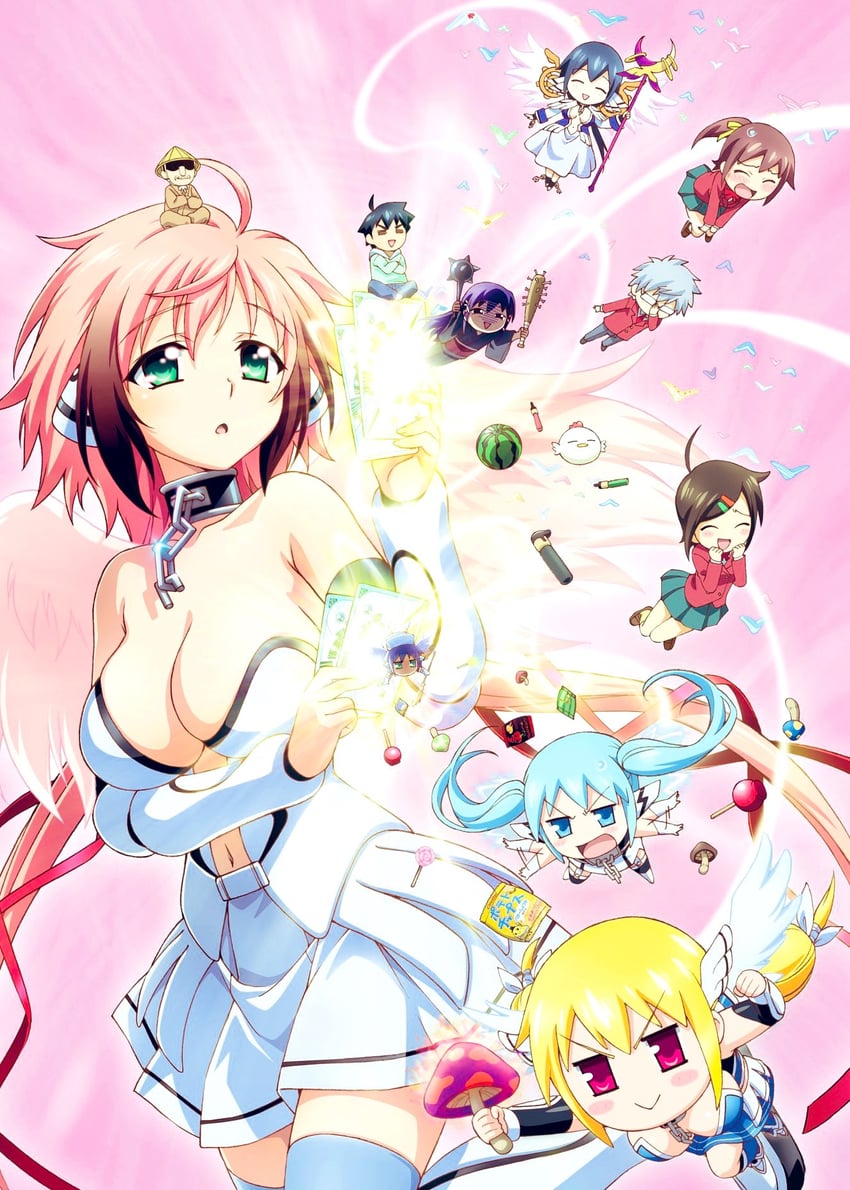 ikaros, nymph, astraea, mitsuki sohara, sakurai tomoki, and 6 more (sora no otoshimono) drawn by watanabe_yoshihiro