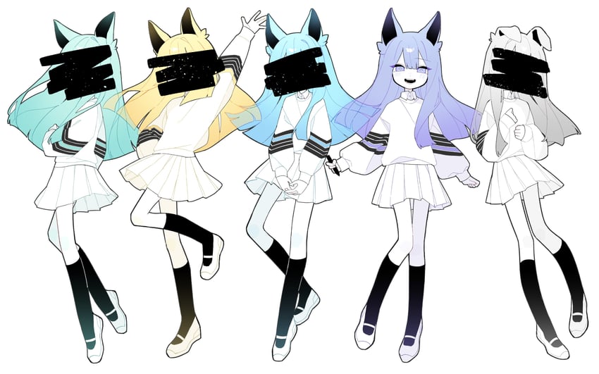 personality iv, personality v, personality iii, personality ii, and personality i (vocaloid and 1 more) drawn by umenatto710