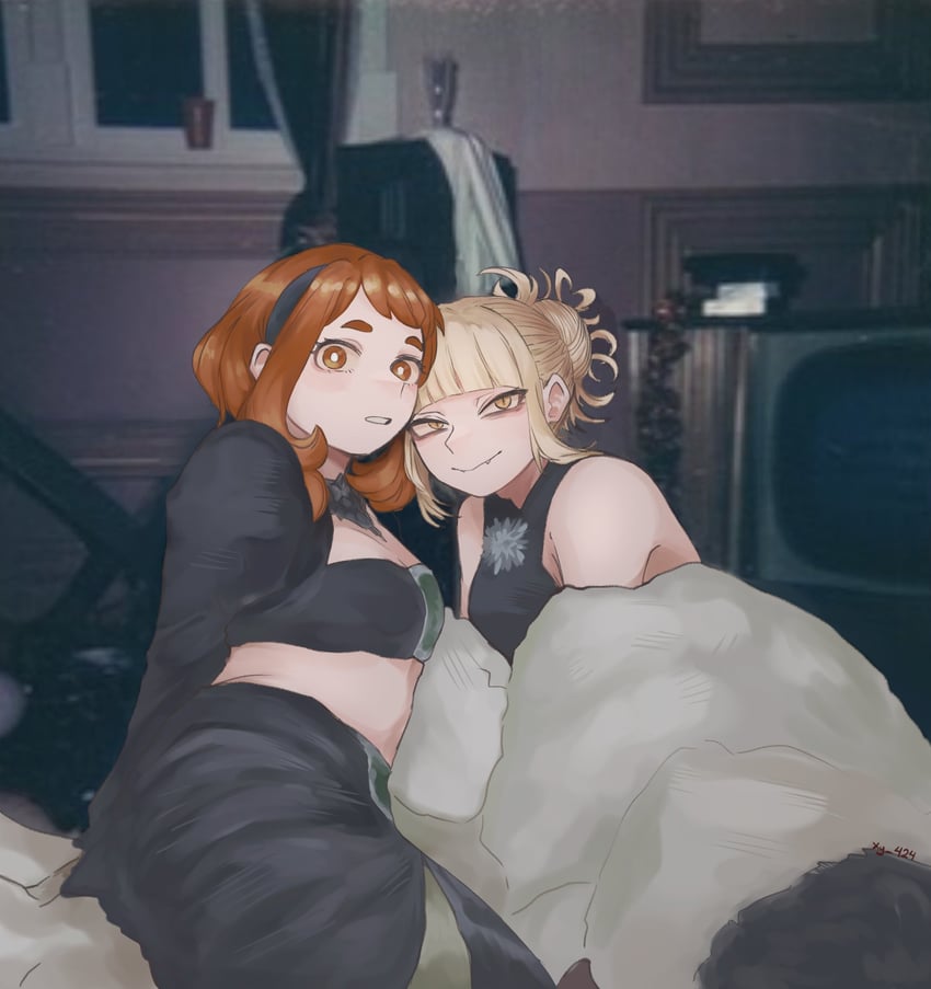 uraraka ochaco, toga himiko, sabrina carpenter, and chappell roan (boku no hero academia and 1 more) drawn by xy_424
