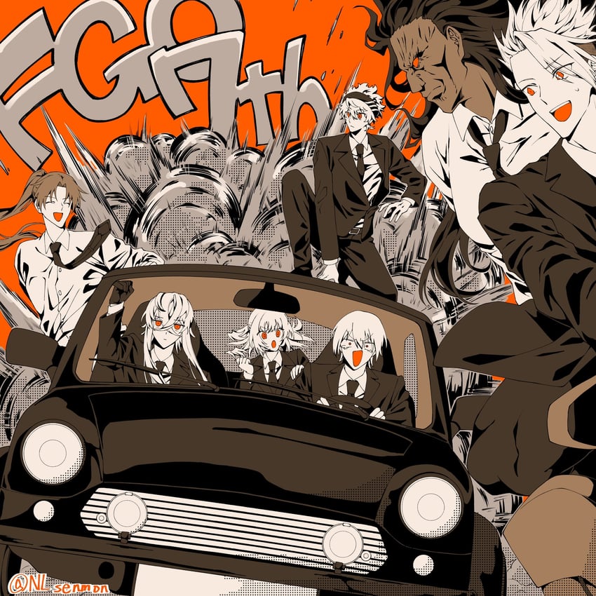 achilles, heracles, asclepius, pollux, chiron, and 2 more (fate and 1 more) drawn by nlsenmon