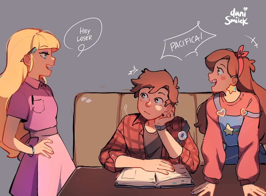 mabel pines, dipper pines, and pacifica northwest (gravity falls) drawn by danismilek