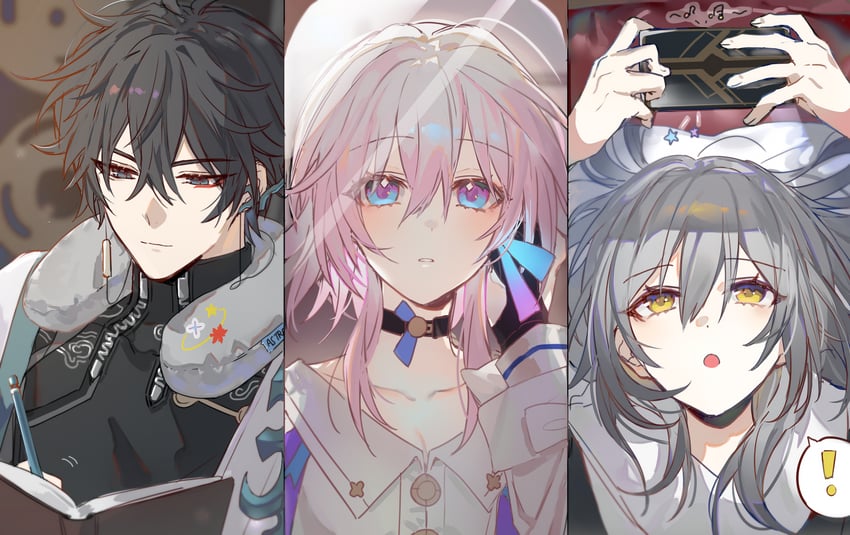 trailblazer, stelle, march 7th, and dan heng (honkai and 1 more) drawn by sp0i0ppp