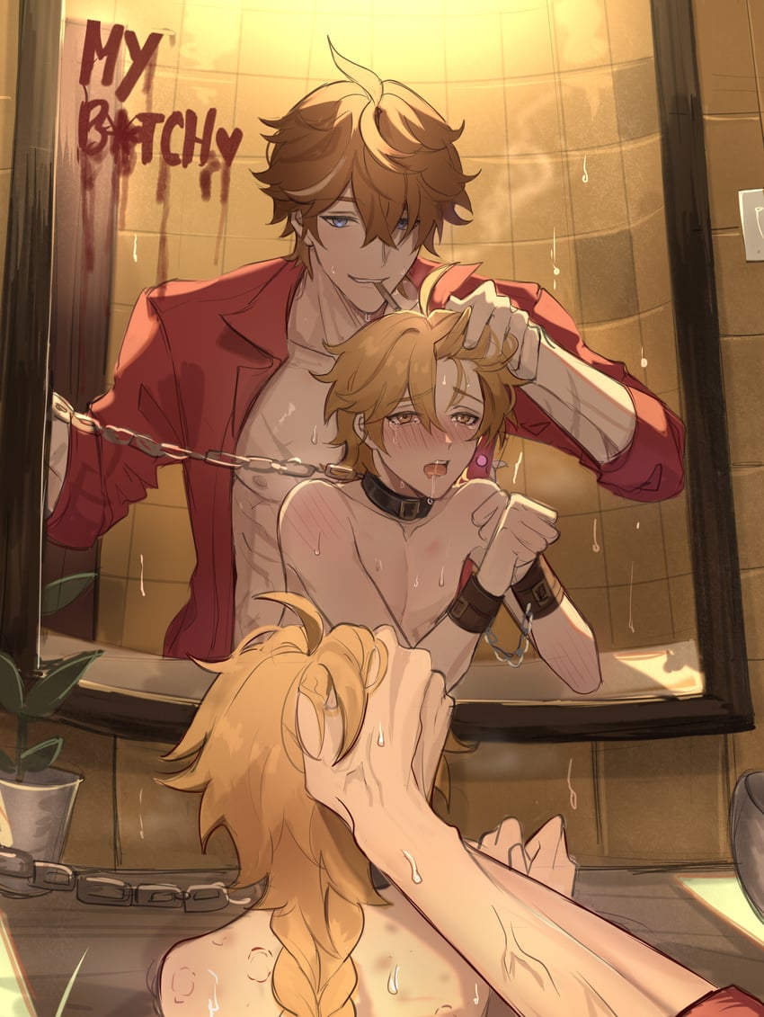 aether and tartaglia (genshin impact) drawn by haze_(ha_ze)