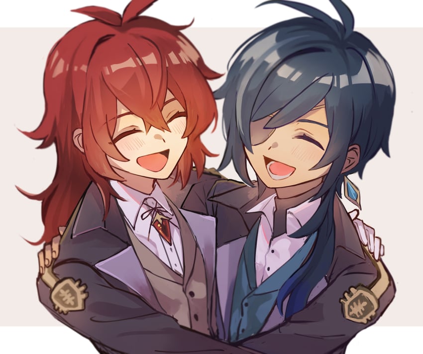 diluc and kaeya (genshin impact) drawn by koma_(km_mmmk)