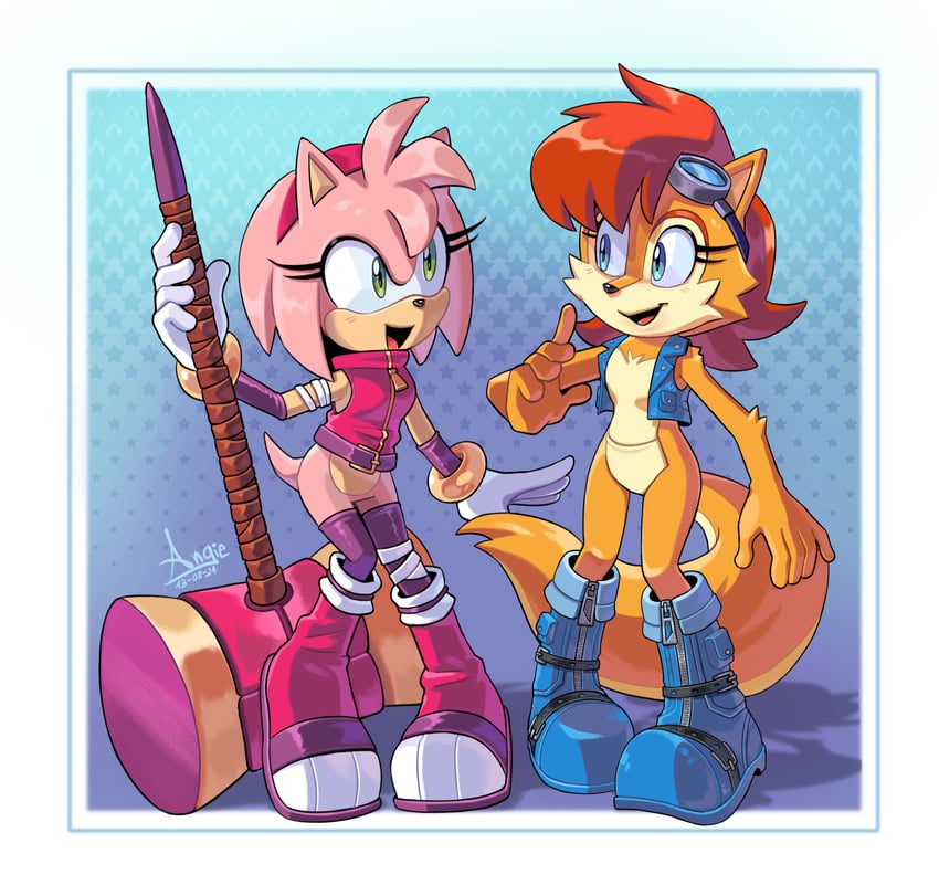 amy rose and sally acorn (sonic and 1 more) drawn by angiethecat