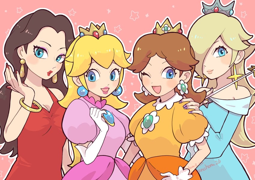 princess peach, rosalina, princess daisy, and pauline (mario and 1 more) drawn by shachom