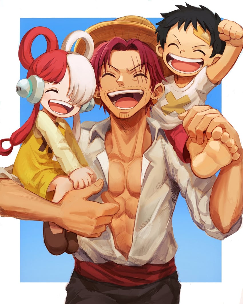 monkey d. luffy, uta, and shanks (one piece and 1 more) drawn by oekakiboya