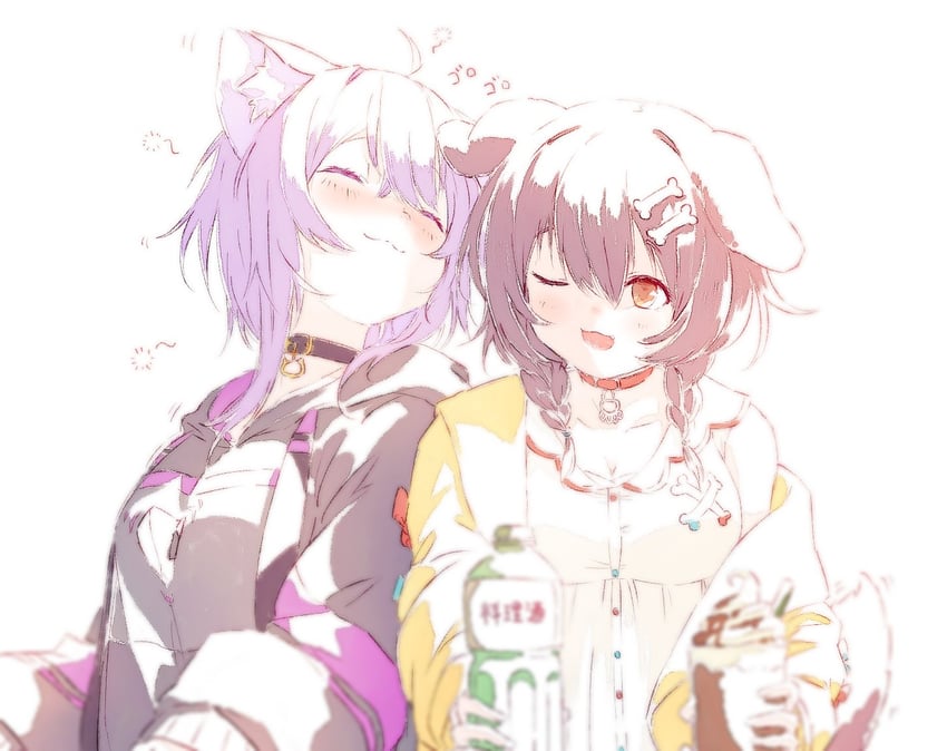 nekomata okayu and inugami korone (hololive) drawn by hashiguma