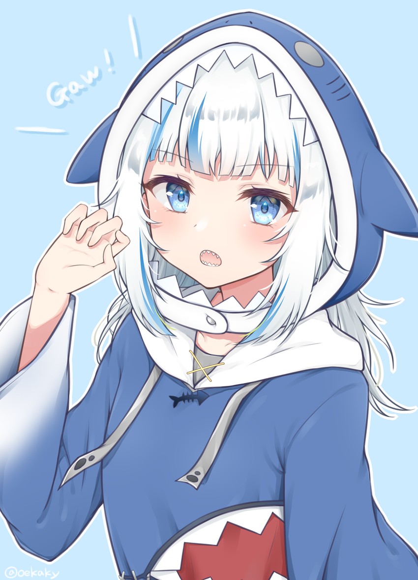 gawr gura (hololive and 1 more) drawn by zky_(oekaky)