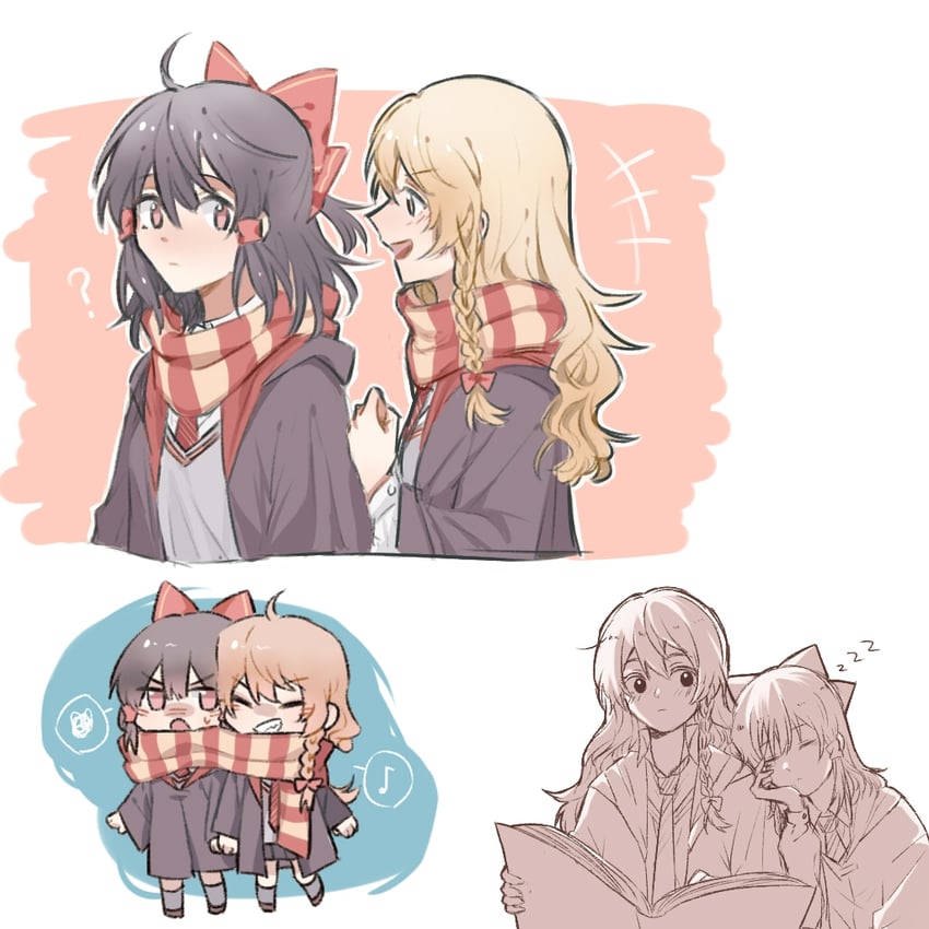 hakurei reimu and kirisame marisa (touhou and 2 more) drawn by hitte5416
