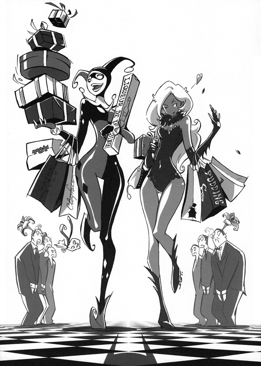 harley quinn, batman, and poison ivy (dc comics and 3 more) drawn by koyama_shigeto