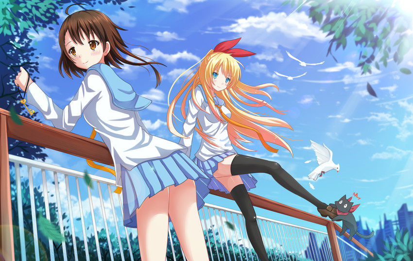 sakamoto, kirisaki chitoge, and onodera kosaki (nichijou and 1 more) drawn by kazenokaze