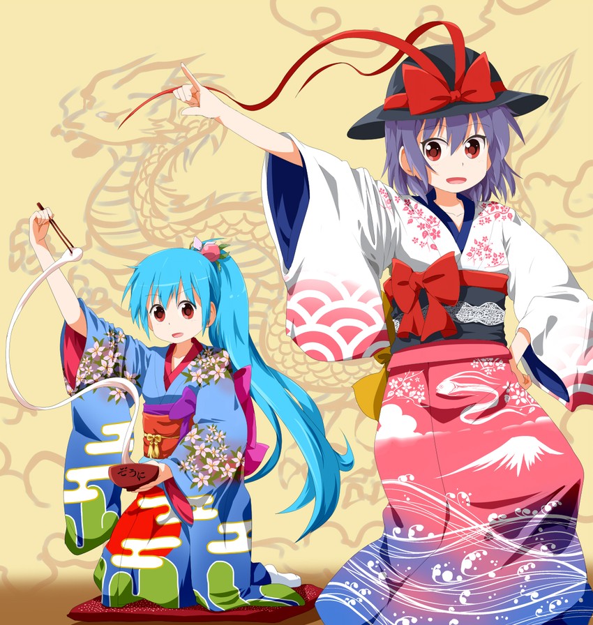 hinanawi tenshi and nagae iku (touhou) drawn by ruu_(tksymkw)