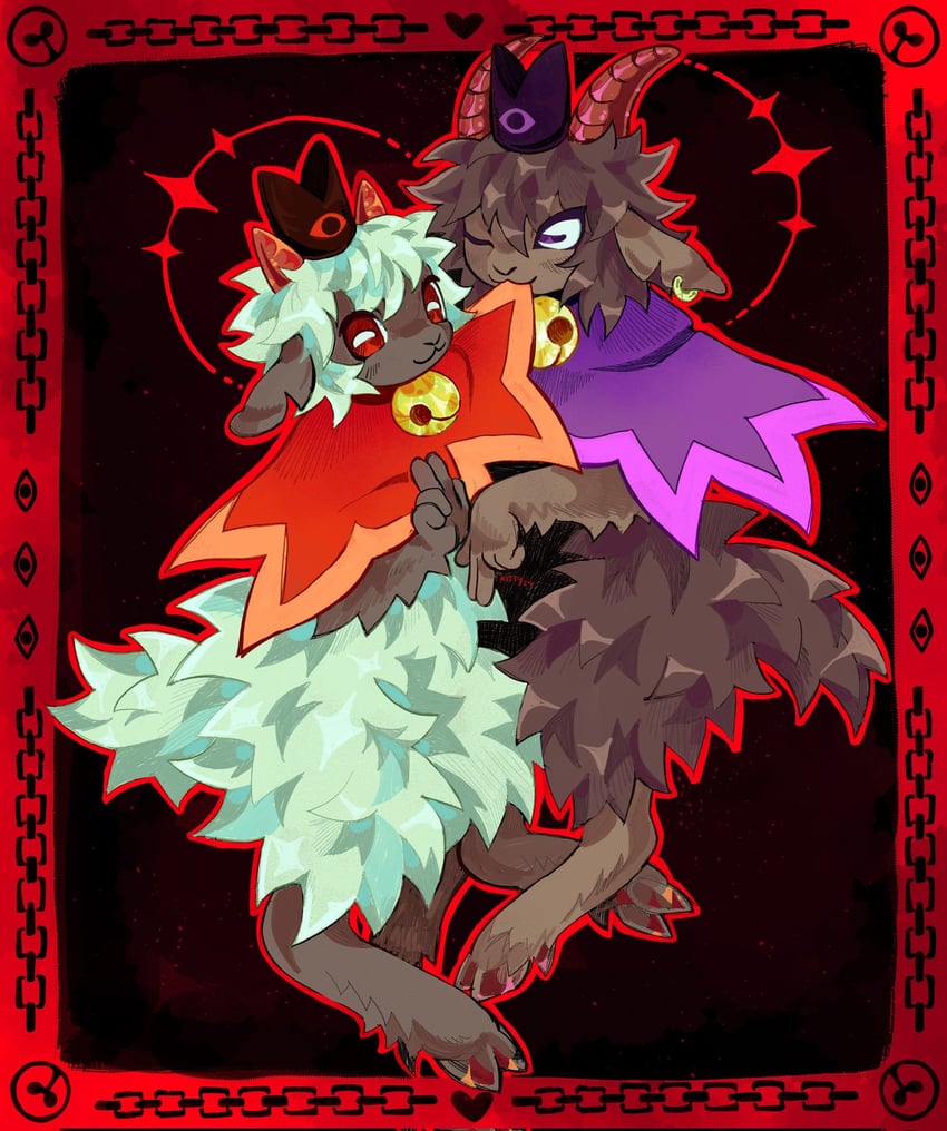 the lamb, red crown, and the goat (cult of the lamb) drawn by kitty_(fernwhisker)