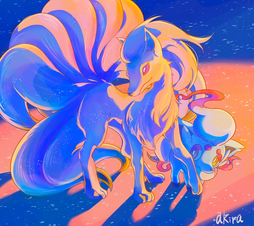 hisuian zorua and ninetales (pokemon) drawn by akira_(akira_art_poke)