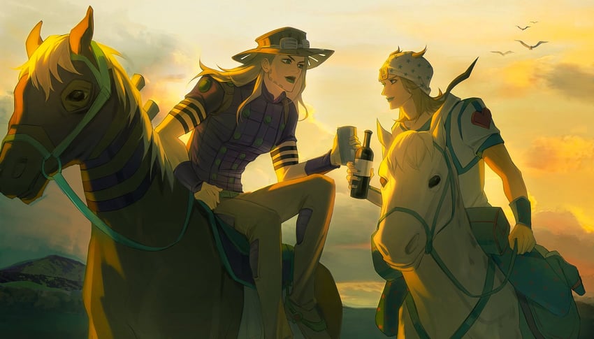 johnny joestar, gyro zeppeli, valkyrie, and slow dancer (jojo no kimyou na bouken and 1 more) drawn by viola256009