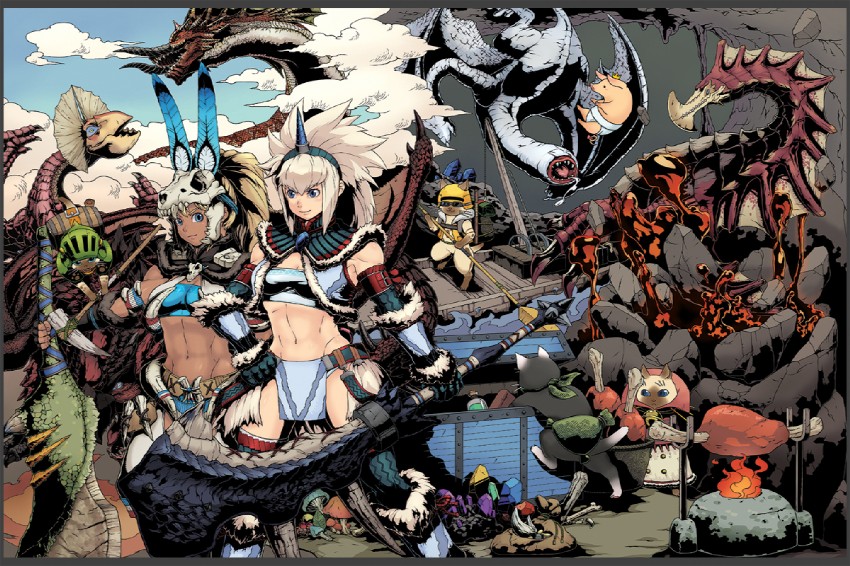 monster hunter, player palico, rathalos, khezu, yian kut-ku, and 5 more (monster hunter and 2 more) drawn by torashiro_eiji