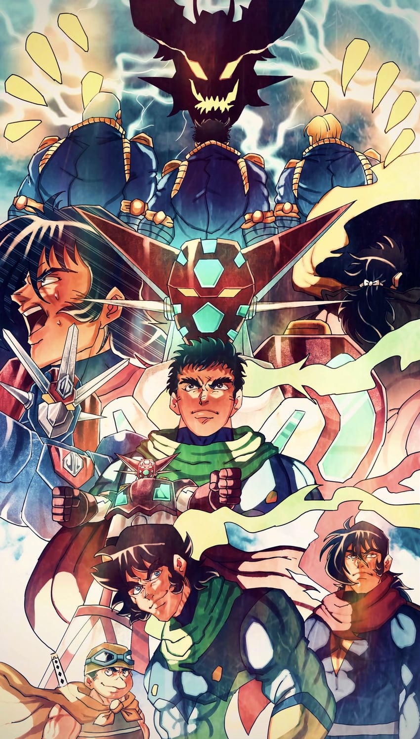 nagare ryoma, getter-1, shin getter-1, jin hayato, getter arc, and 6 more (getter robo and 3 more) drawn by slllle1