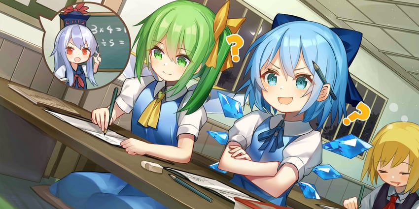 cirno, rumia, kamishirasawa keine, and daiyousei (touhou and 1 more) drawn by rk_(rktorinegi)
