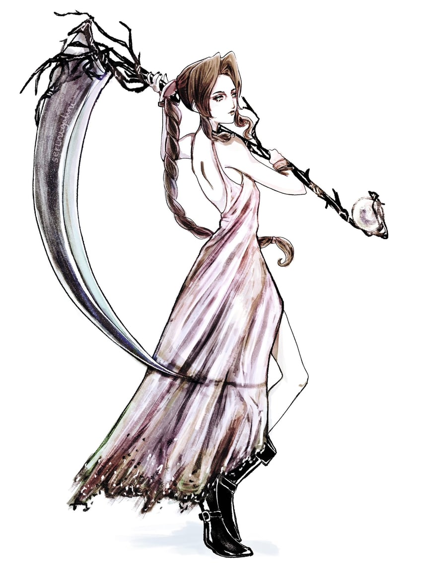 aerith gainsborough (final fantasy and 2 more) drawn by serinigalini