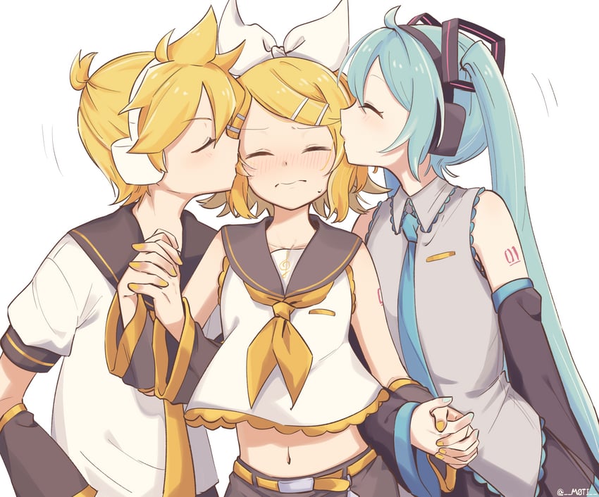 hatsune miku, kagamine rin, and kagamine len (vocaloid) drawn by m0ti