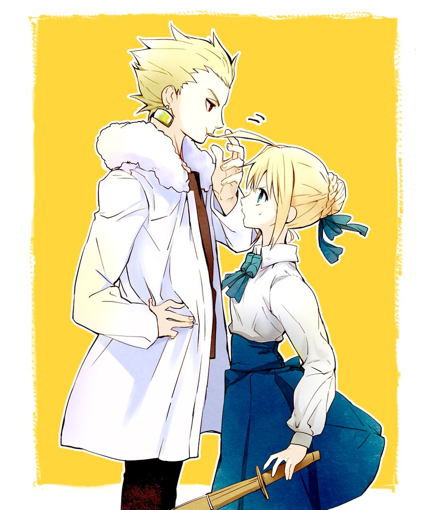 artoria pendragon, saber, and gilgamesh (fate and 1 more) drawn by mooche