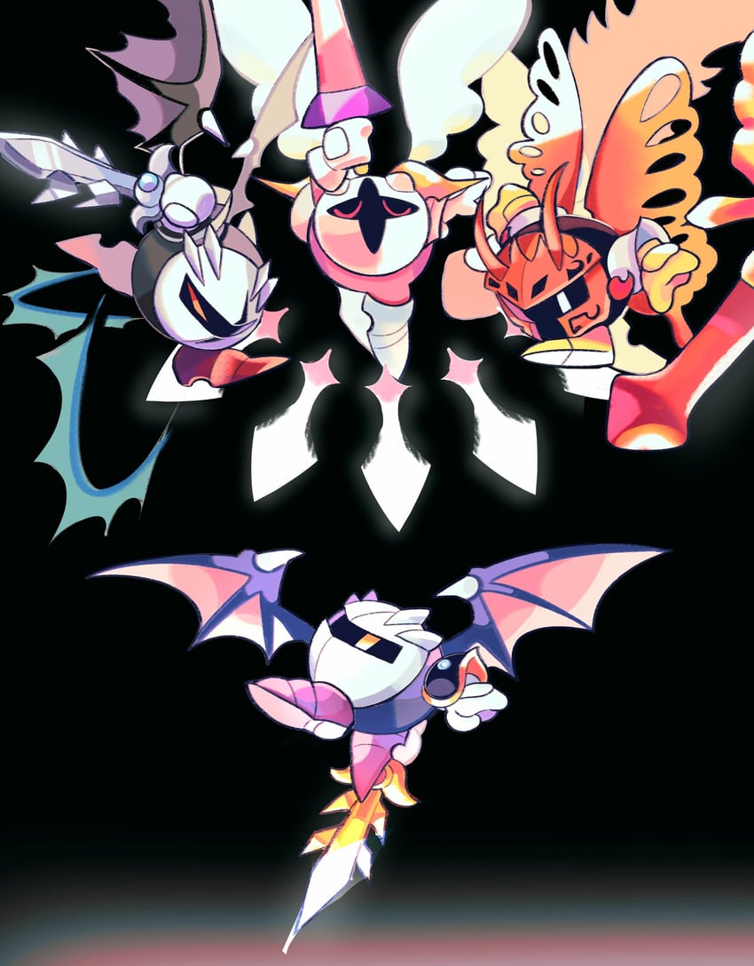 meta knight, morpho knight, galacta knight, and dark meta knight (kirby and 4 more) drawn by melt74888829