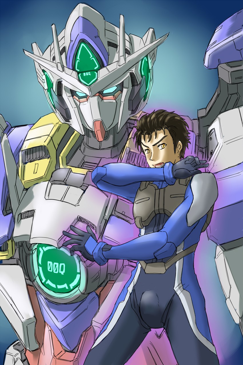 okabe rintarou, setsuna f. seiei, 00 qan[t], and miyano mamoru (gundam and 2 more)
