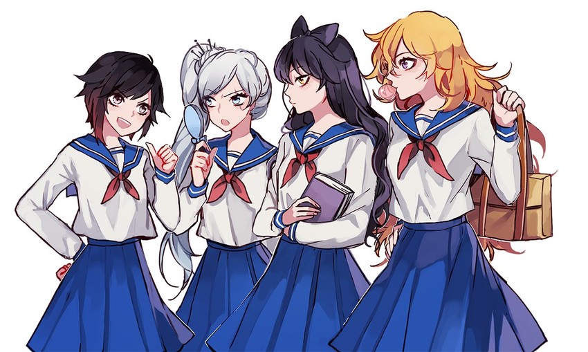 ruby rose, weiss schnee, yang xiao long, and blake belladonna (rwby) drawn by ecru