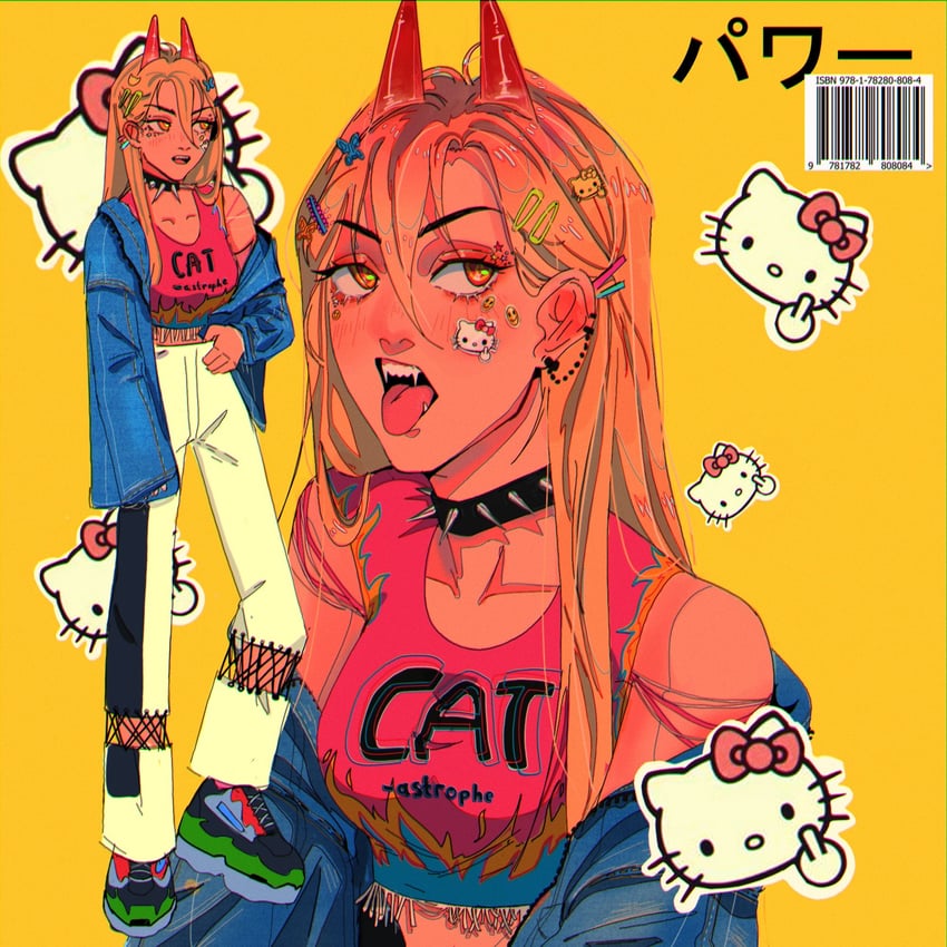 power and hello kitty (chainsaw man and 2 more) drawn by blvpr1nt