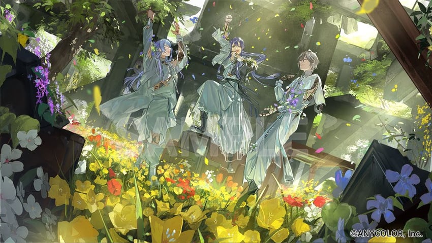 kaida haru, nagao kei, and genzuki toujirou (nijisanji) drawn by hataya