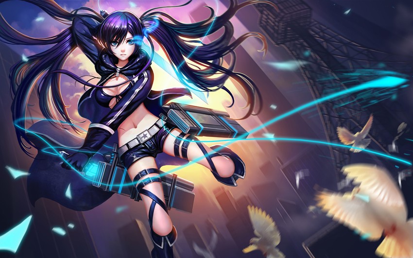 black rock shooter and mikasa ackerman (shingeki no kyojin and 1 more) drawn by liang_xing