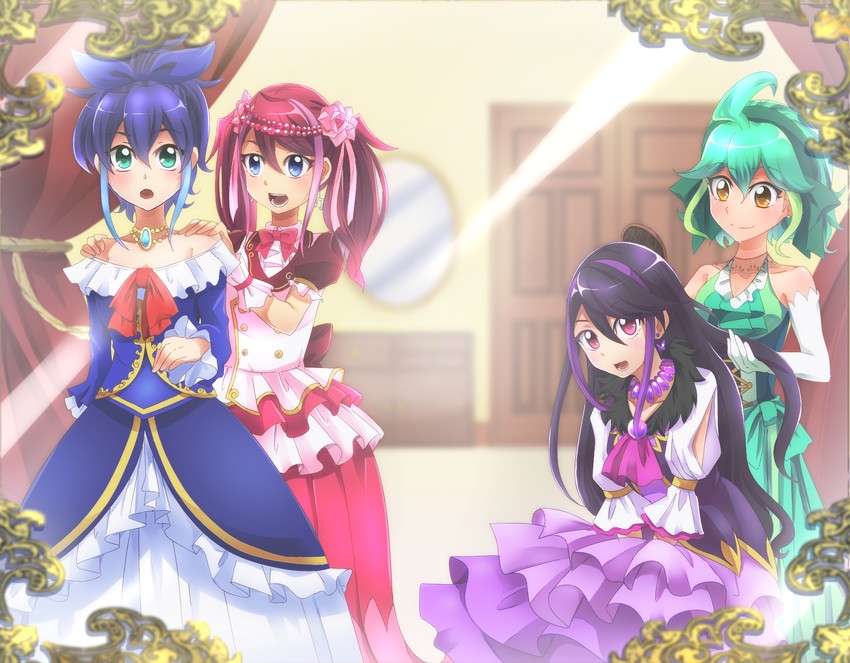 hiiragi yuzu, serena, kurosaki ruri, bracelet girls, and rin (yu-gi-oh! and 1 more) drawn by akatsu_masato