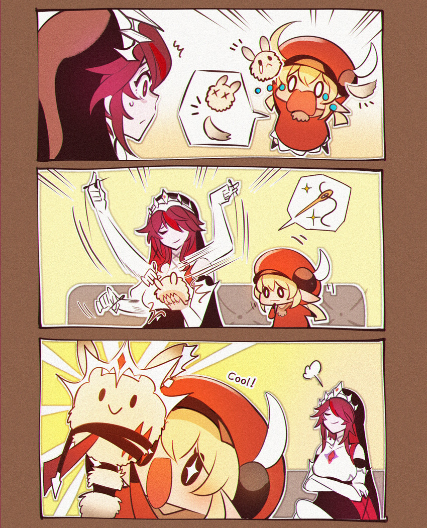 klee, dodoco, and rosaria (genshin impact) drawn by enpitsu01