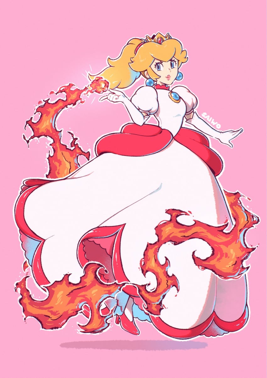 princess peach and fire peach (mario and 1 more) drawn by saiwo_(saiwoproject)