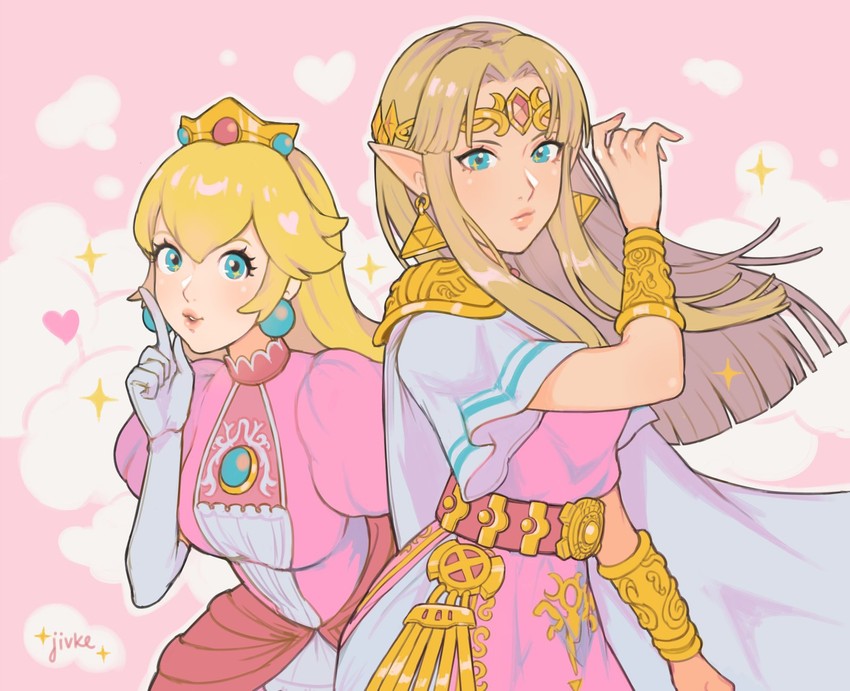 princess zelda and princess peach (the legend of zelda and 3 more) drawn by jivke