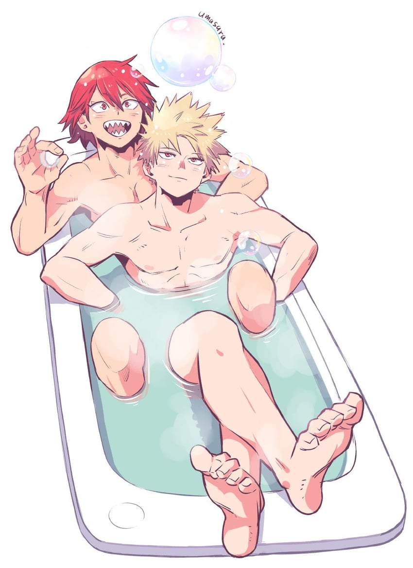 bakugou katsuki and kirishima eijiro (boku no hero academia) drawn by umasara