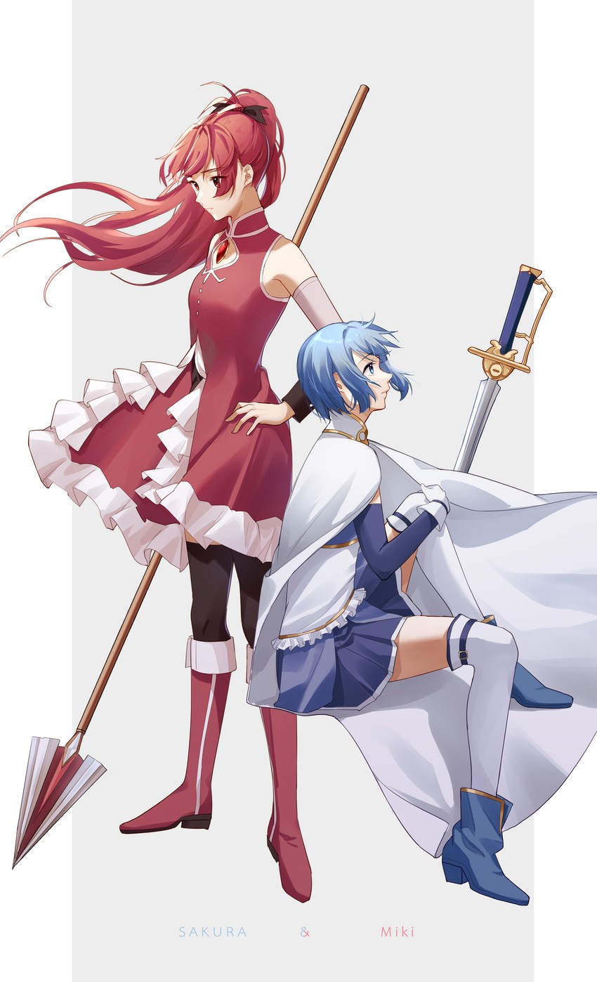 miki sayaka and sakura kyoko (mahou shoujo madoka magica) drawn by missholmes