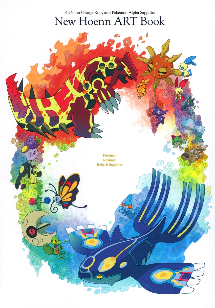 torchic, mudkip, mawile, ralts, treecko, and 14 more (pokemon and 1 more) drawn by sugimori_ken