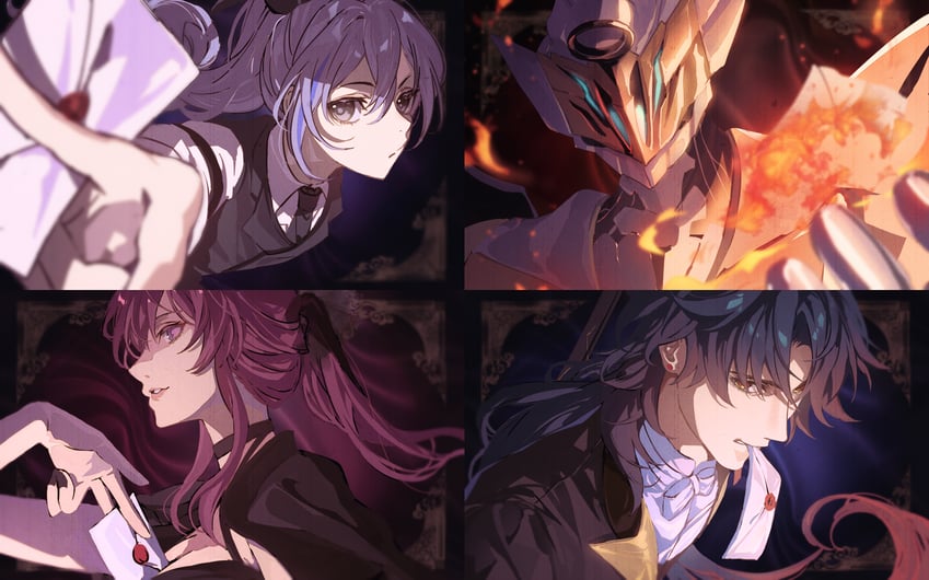 kafka, silver wolf, blade, and sam (honkai and 1 more) drawn by zassyoku_dd