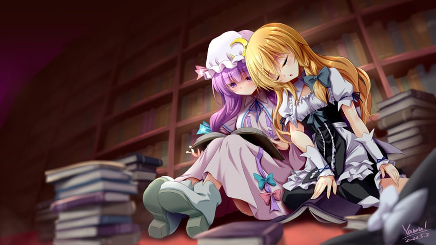 kirisame marisa and patchouli knowledge (touhou) drawn by yamu_(reverse_noise)