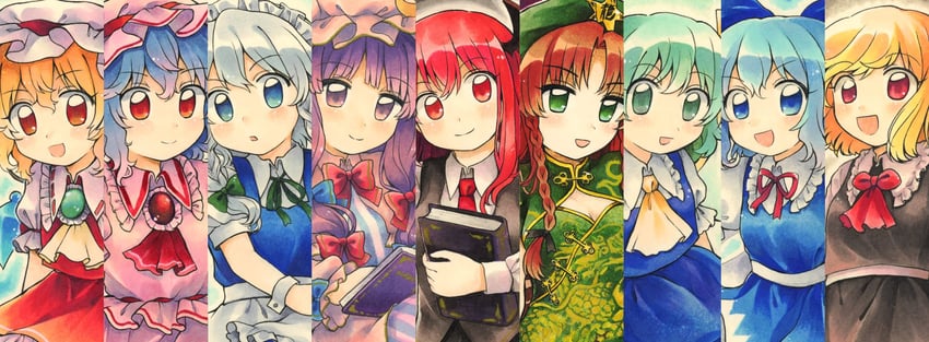 remilia scarlet, flandre scarlet, izayoi sakuya, cirno, patchouli knowledge, and 4 more (touhou and 1 more) drawn by maa_(forsythia1729)
