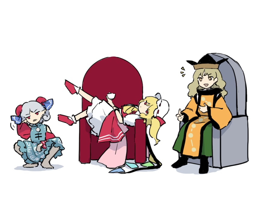flandre scarlet, matara okina, and toutetsu yuuma (touhou and 1 more) drawn by kaigen_1025