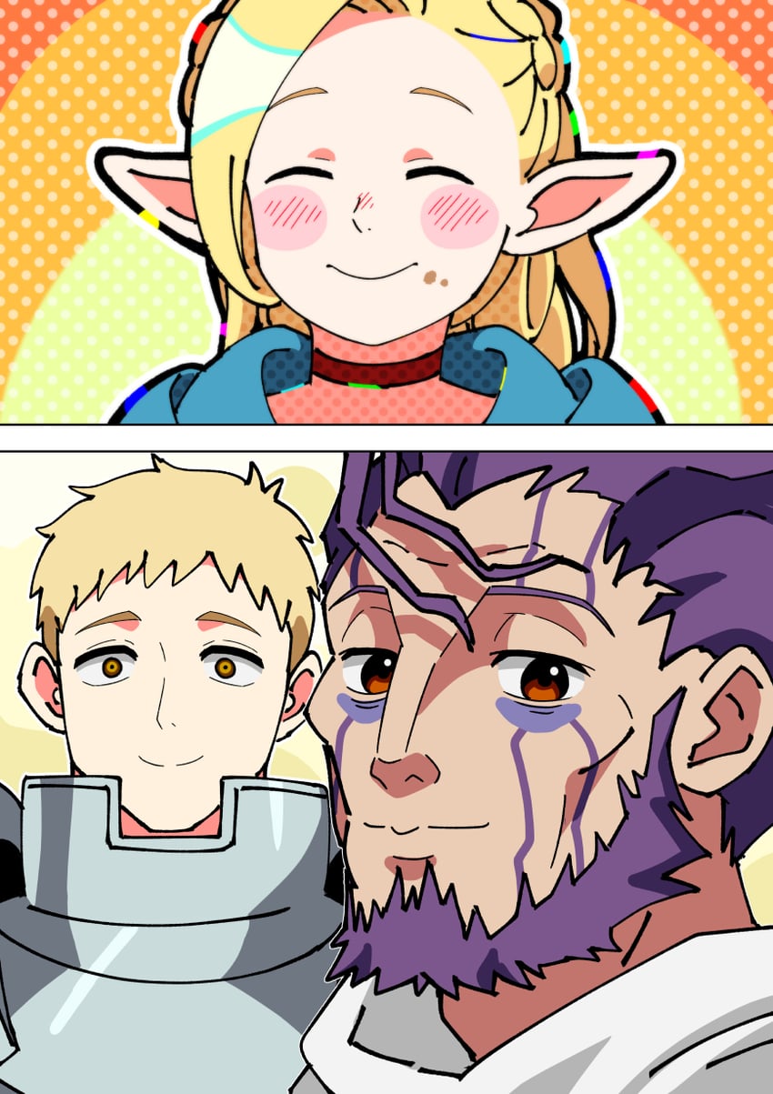 marcille donato, laios touden, and wazukyan (dungeon meshi and 1 more) drawn by joyoekaki