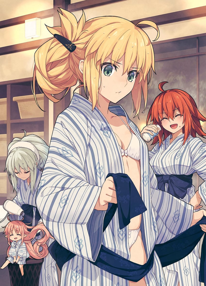 artoria pendragon, fujimaru ritsuka, morgan le fay, artoria caster, and habetrot (fate and 1 more) drawn by saipaco