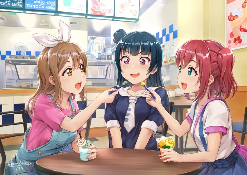 tsushima yoshiko, kunikida hanamaru, and kurosawa ruby (love live! and 1 more) drawn by shamakho
