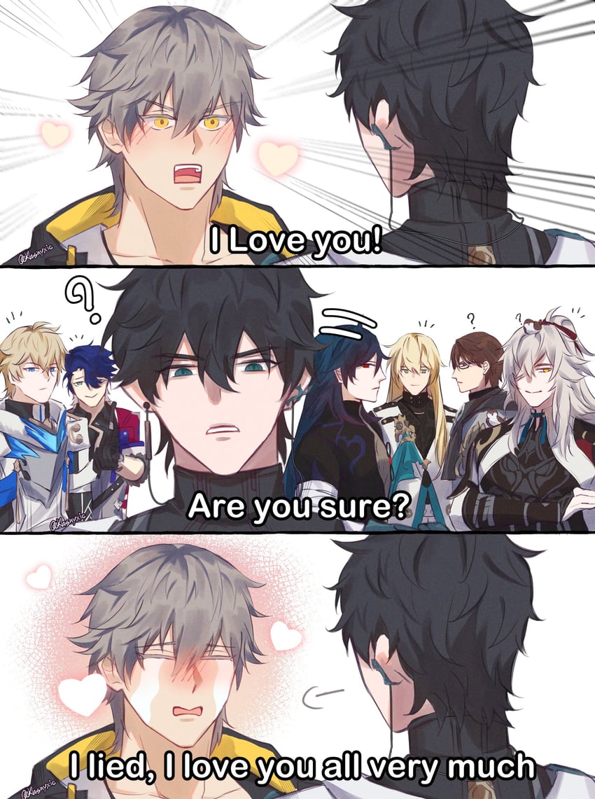 trailblazer, caelus, dan heng, blade, jing yuan, and 4 more (honkai and 1 more) drawn by klasnyxie